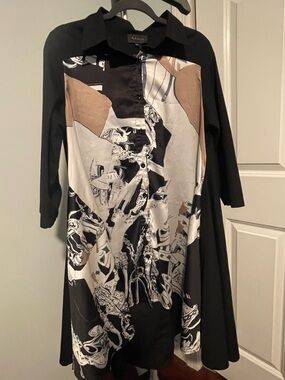 Black, Cream & Tan Abstract Shirt Dress